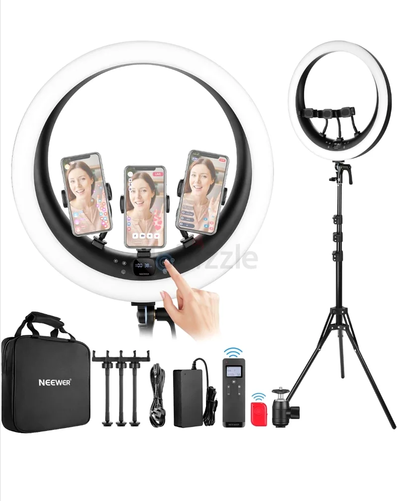 NEEWER 19 inch Ring Light with Stand, 3 Phone Holders and Mini Ball Head,  Touch Cont63221853979907113