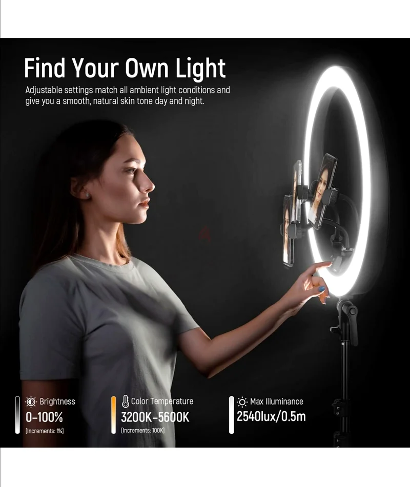 NEEWER 19 inch Ring Light with Stand, 3 Phone Holders and Mini Ball Head,  Touch Cont63221853979907111