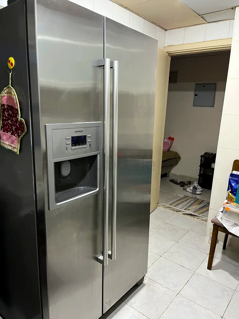 Sleek Stainless Steel Fridge with Ice Dispenser