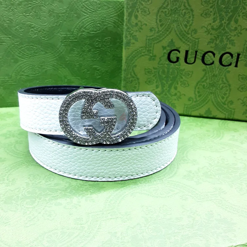Authentic Gucci Womens Belt - White with Sparkling GG Buckle with box63239614342402110