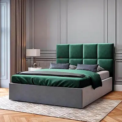 Elegant Contemporary Queen Bed with Luxurious Green Accent