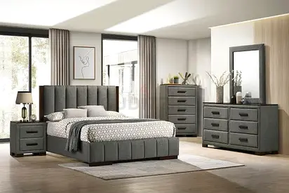 Elegant Grey Velvet Bedroom Set with Dresser  Nightstands