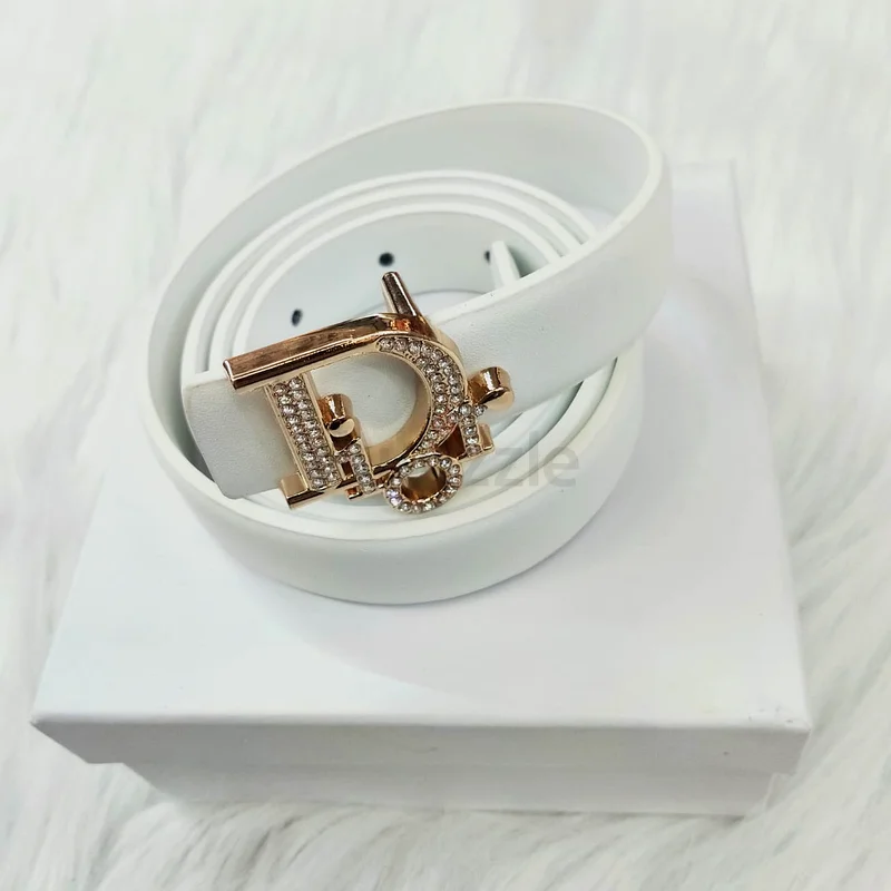 Stylish White Designer Belt with Glittering Buckle with box63239614437890110
