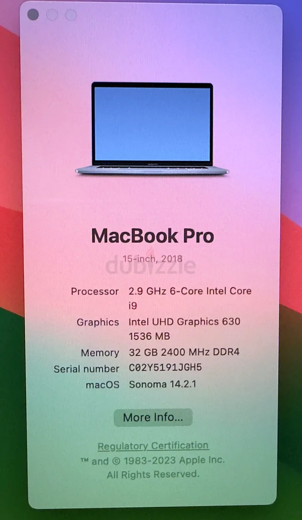 MacBook Pro 2018 15’’ i9/ 32/ 1TB Graphic Card 4GB63262932166274114