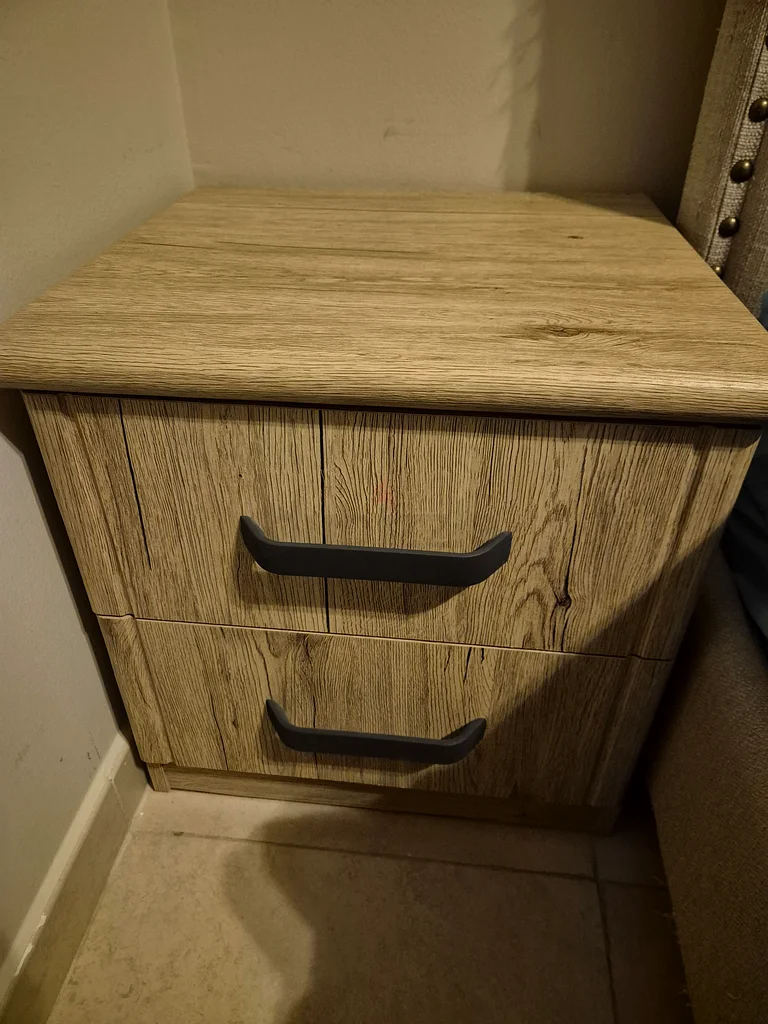 Two Stylish Wooden Nightstands with Modern Handles631793861538581127