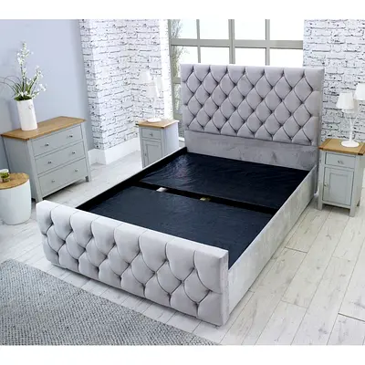 Elegant Grey Velvet Bed Frame