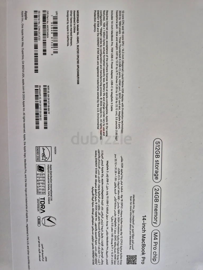 MacBook M4 Pro -  512 GB - 14 Inch - 24 GB Memory63167116826625111