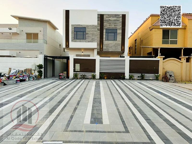 Villa for sale in Ajman, Al Muwaihat 1 area, including electricity, water and air conditioning, 5000 square feet (5 master bedrooms + majlis + hall +63868742633602110