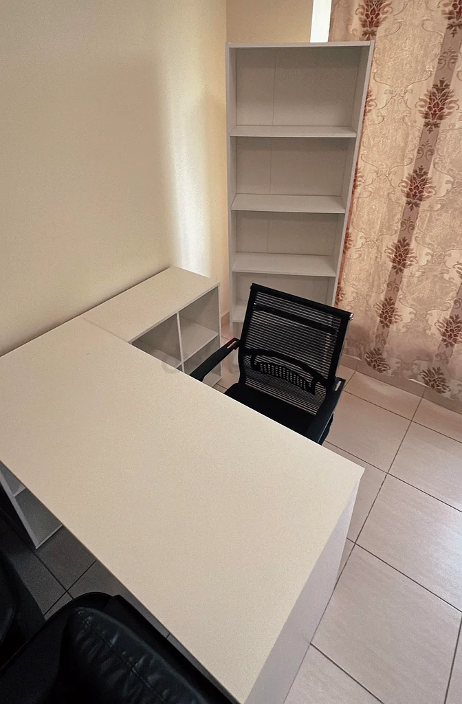 L-Shape Office Table with Large Shelf  Chair – AED 95063225745389186113