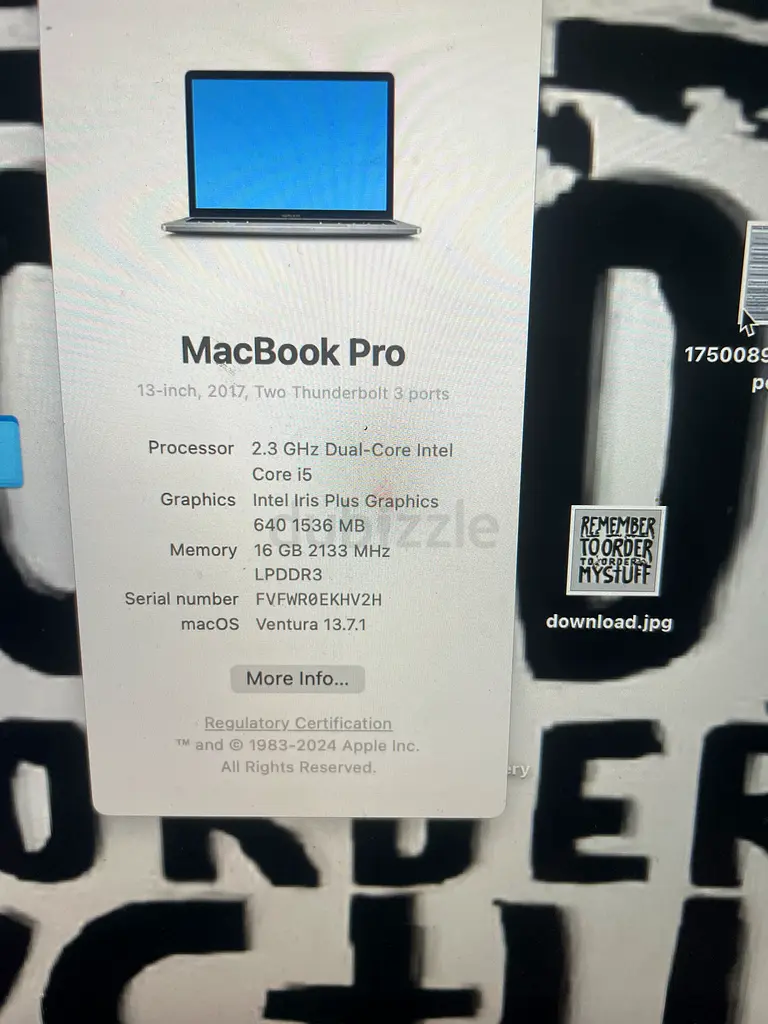 Sleek Apple MacBook PRO 2017 with 16 gb ram and 250 ssd!...space gray63254997815811114