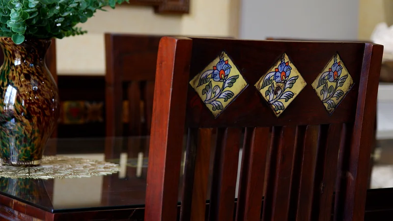 Elegant Solid Wood Dining Table Set with Hand-Painted Ceramic Inlay – 8-Seater63217327947393114