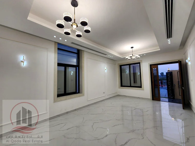 Corner villa for sale in Ajman, Al Helio 2 area, including registration fees, ground floor, first floor, and roof (5 master bedrooms + majlis + hall +63891799478402112