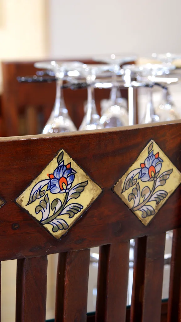 Elegant Solid Wood Dining Table Set with Hand-Painted Ceramic Inlay – 8-Seater63217327947393112