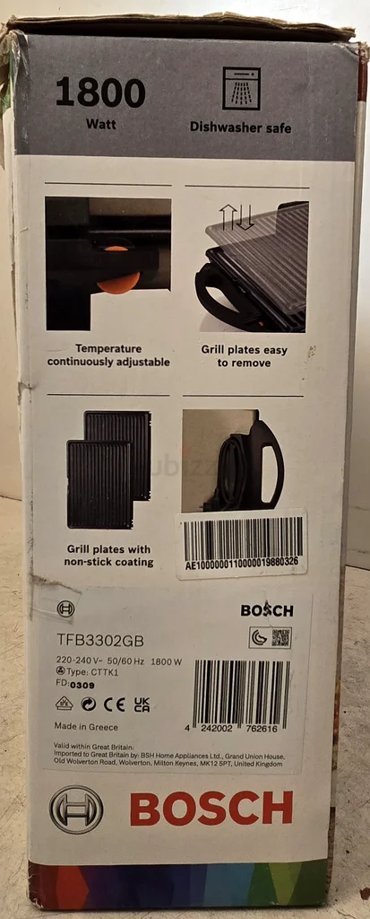 Bosch Contact Grill 1800W Color Silver/Black Model-TFB3302V63168049849601114