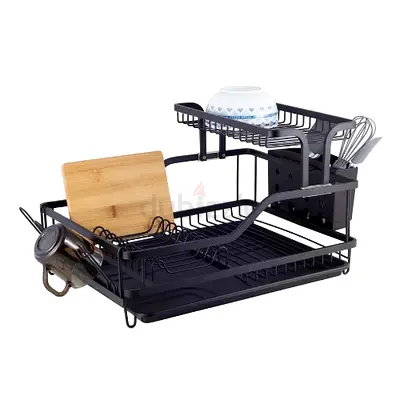 ALUMINUM DISH DRYING RACK WITH UTENSIL, MUG HOLDER, AND WATER DRAIN TRAY – MULTI-FUNCTIONAL KITCHEN