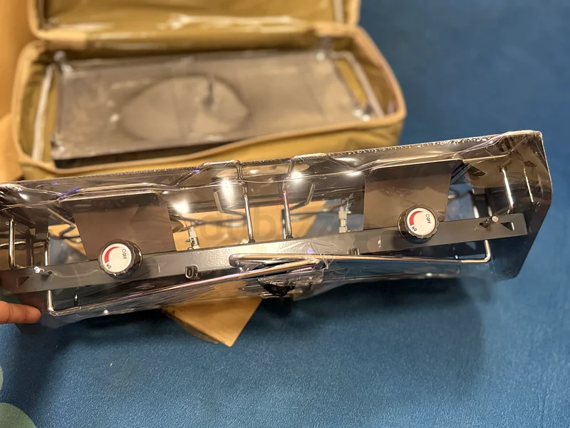Camping Double Gas stove . Flame-On 2-Burner Foldable Gas Stove W/Grill Plate  Bag - Outdoor63246237050754112