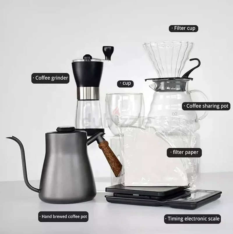 Portable Coffee Maker Travel Set – 8-in-1 Manual Pour Over Kit with Grinder, Kettle, Filter, Scale,63259186405377113
