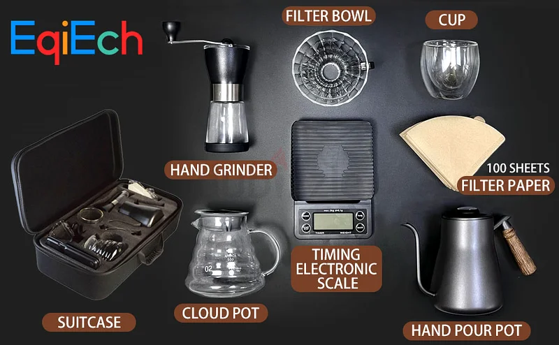 Portable Coffee Maker Travel Set – 8-in-1 Manual Pour Over Kit with Grinder, Kettle, Filter, Scale,63259186405377112