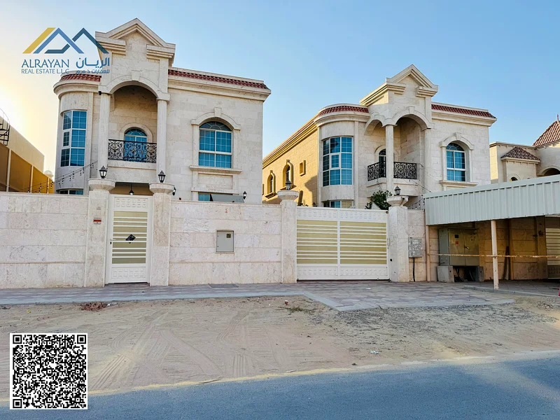 For sale, a new luxurious villa, a prime location - very excellent finishing - a large building area - freehold Al Muwaihat 1, including electricity,63869495651843110