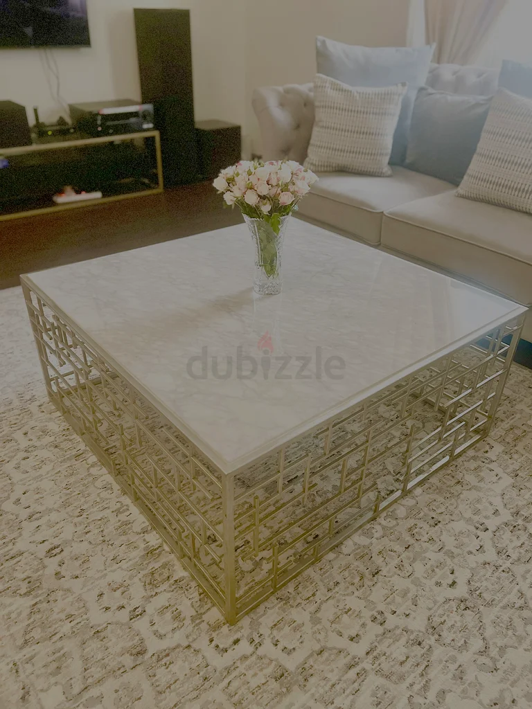 2XL Home Marble Top Coffee Table with antique Gold Base63216833938946110