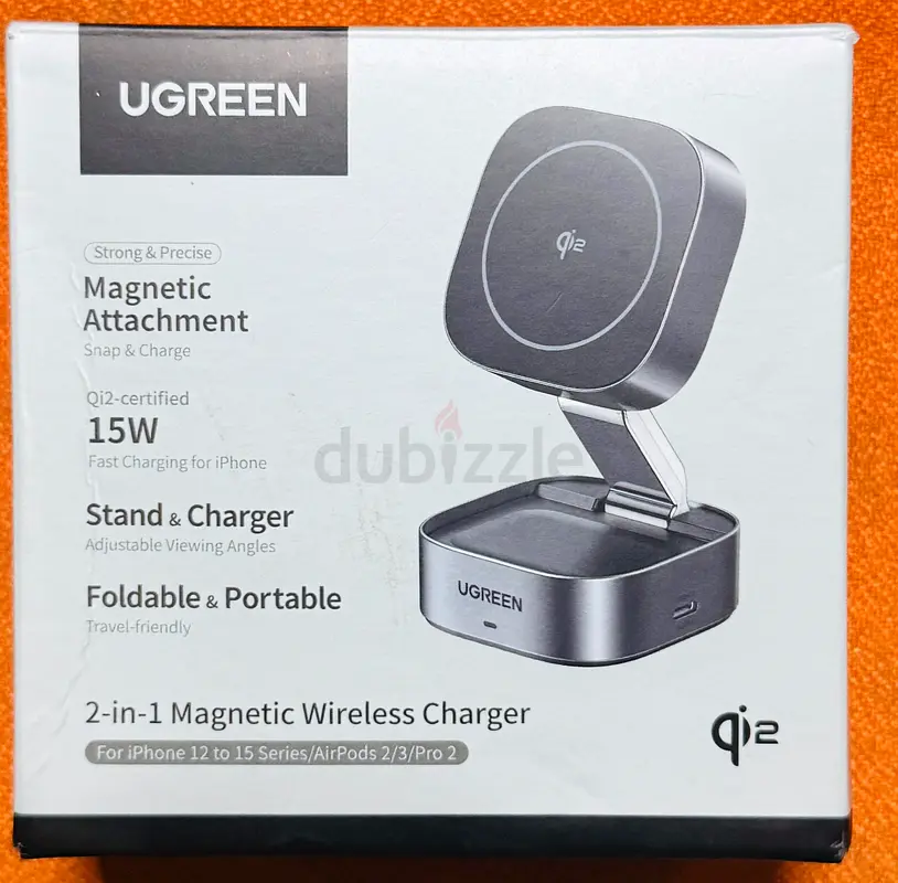 شاحن لاسلكي مغناطيسي ثنائي الاستخدام من UGREEN - سريع وقابل للحمل!