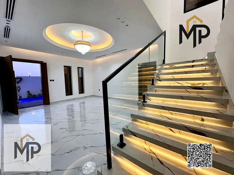 For sale - a luxury villa with a swimming pool in a prime location in Ajman, high-end finishing, modern design, including registration and owners63880932761985113