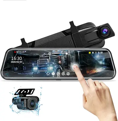 Jansite 10 Mirror Dash Cam Night Vision 1080P FHD Full Touch Screen Front and Rear View