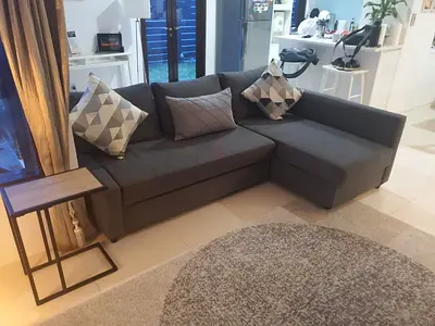 Stylish Grey Corner Sofa with Cushions for Sale!