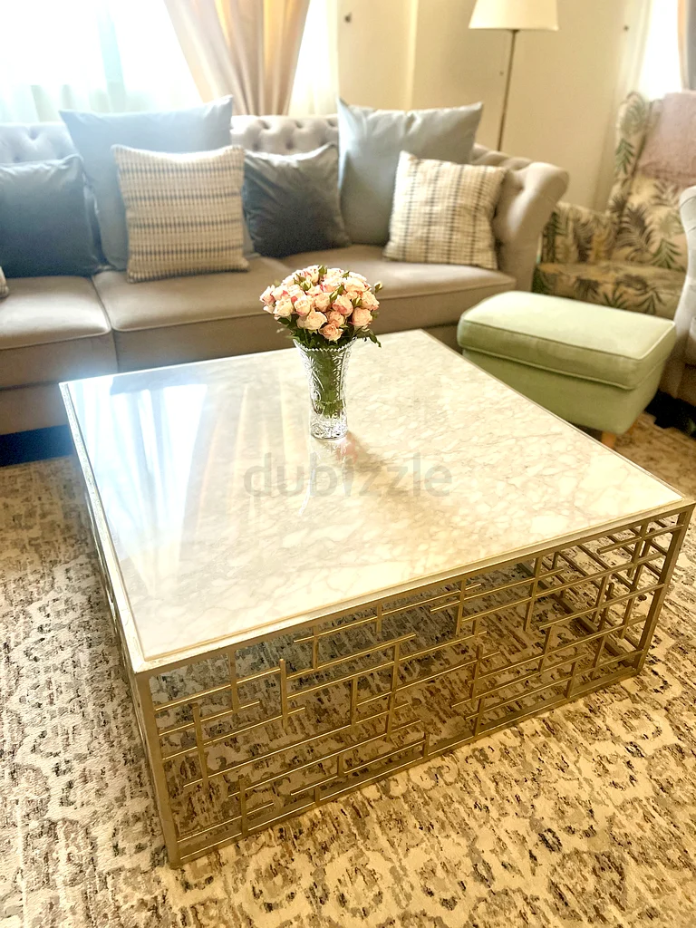 2XL Home Marble Top Coffee Table with antique Gold Base63216833938946111