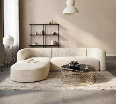 Modern Beige L-Shaped Sofa For Sale