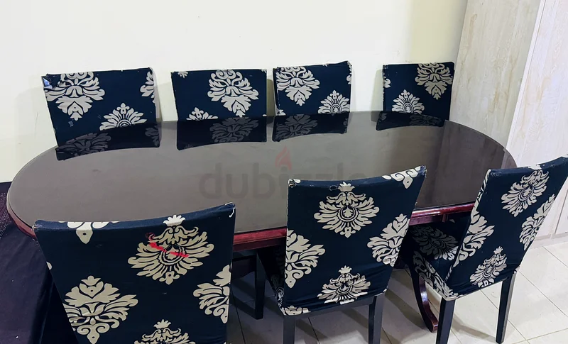 طقم طاولة طعام خشبي أنيق مكون من 7 قطع مع زجاج ثقيل وكراسي بزهور63184228800770112