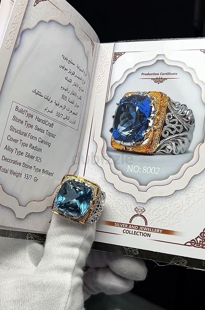 خاتم بحجر توباز ازرق فخم - Luxurious Blue Topaz Stone63230183462787112