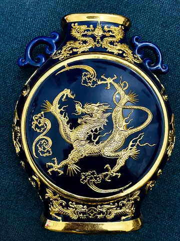 Gold-coated Dragon Phoenix vase - Vintage Chinese decorative porcelain decor beautiful good luck 18k