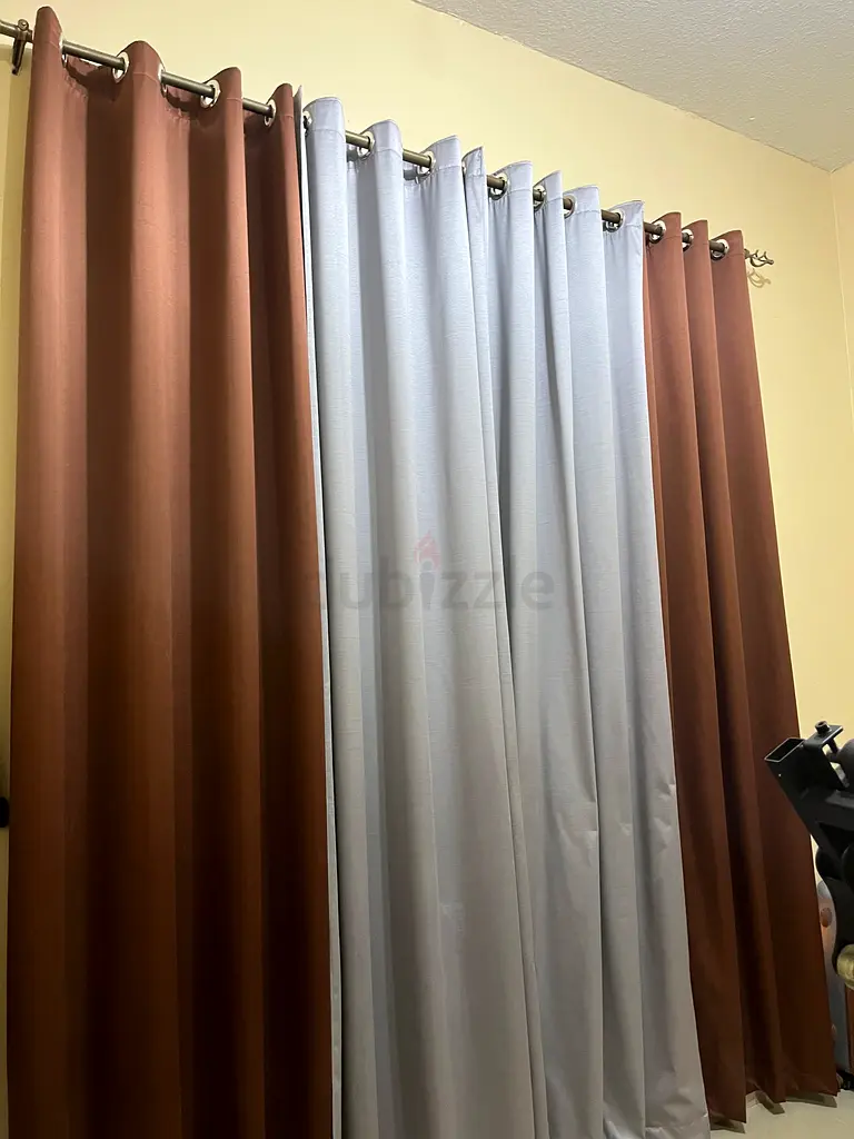Blackout twotone curtains, brown and grey, grommet top like new