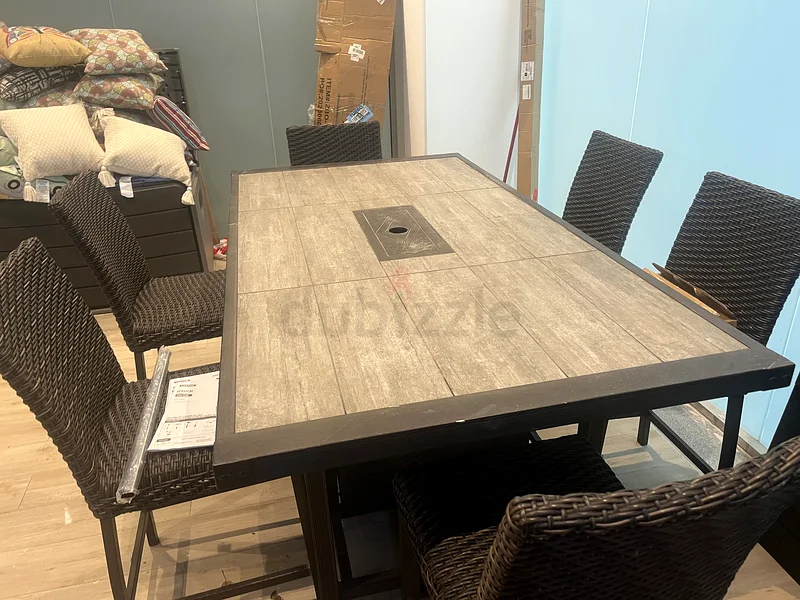 مجموعة طاولة طعام أنيقة مكونة من 7 قطع مع كراسي عالية عصرية63188651851651113