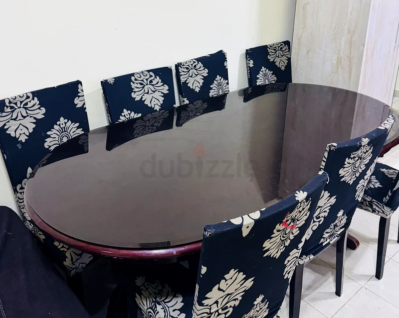 طقم طاولة طعام خشبي أنيق مكون من 7 قطع مع زجاج ثقيل وكراسي بزهور63184228800770113