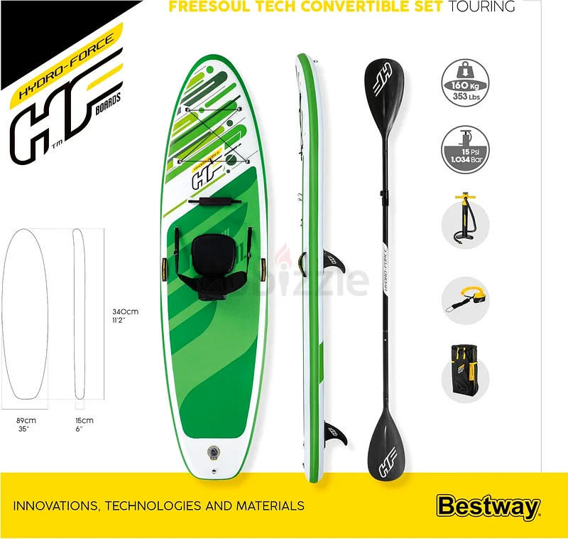 Hydro-Force SUP Inflatable Stand Up Paddle Board Complete Set with Kayak Conversion Kit Multiple Sty63242169744514113