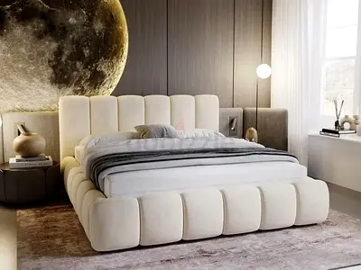 Stylish and Contemporary Cream Upholstered Bed Set