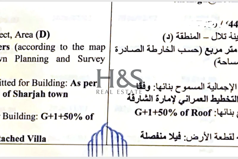 قطعة أرض فيلا سكنية في (مدينة تلال - منطقة مروج) في الشارقة | ارتفاع المبنى: البناء المسموح به: طابقان + 50٪ من السطح (أرضي + أول + 50٪)63183716408706112
