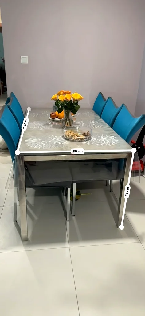Modern Dining Table with Stylish Blue Chairs63179388725506114