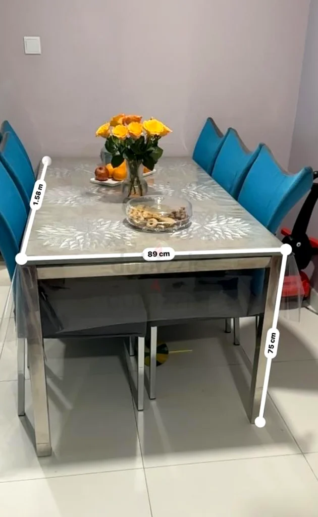 Modern Dining Table with Stylish Blue Chairs63179388725506111