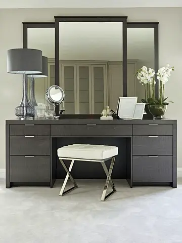 Custom-Made Elegant Black Vanity Set with Mirror and Stool