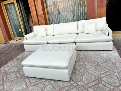 Home Centre Swin feather filled Modular LShape Sofa beige with footstool