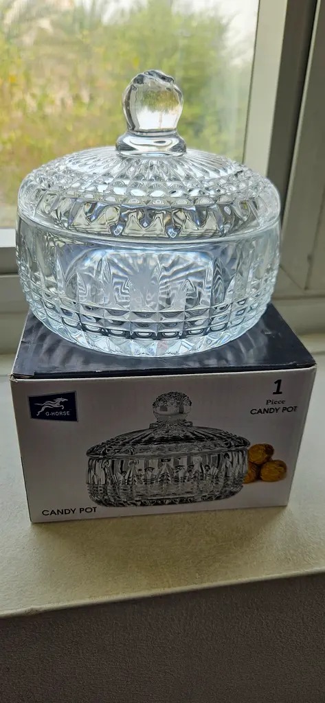 Large glass bowl with lid