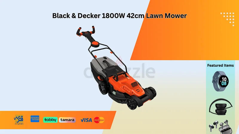 Black and Decker 1800W 42cm Easy Steer Lawn Mower for  Garden, Orange/Black - BEMW481ES-GB63252941186050116