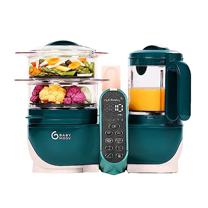 Babymoov Nutribaby+ 6-in-1 Baby Food Processor - Steam, Blend, Reheat - Opal Green632063943633941112
