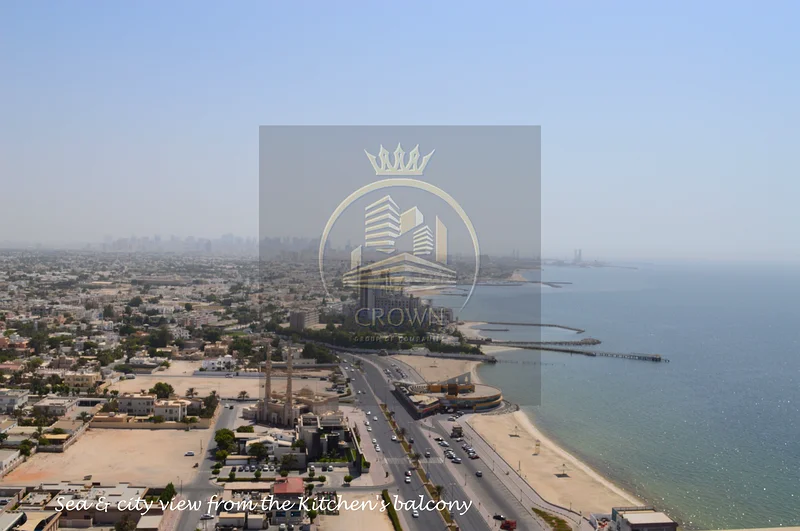 شقة جميلة مكونة من غرفتي نوم (مؤثثة) مع إطلالة بانورامية على البحر والمدينة في برج الكورنيش.63170398929923113