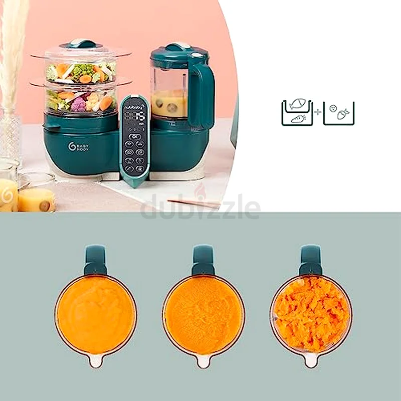 Babymoov Nutribaby+ جهاز تحضير طعام الأطفال 6 في 1 - يبخر، يخلط، يسخن مرة أخرى - أخضر العقيق63206394363394113