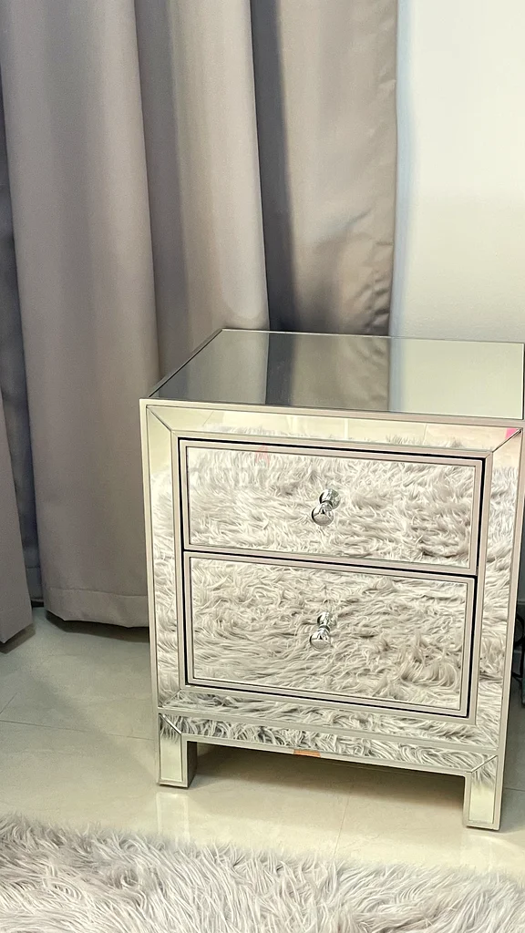 Mirrored Dresser with Matching Mirror jewelry side drawers and 2 side tables matching any bed colors63219340768514114