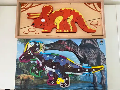 Set of 2 Wooden Dinosaur Puzzles Double Sided